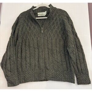 Arancraft Men Green Cardigan sweater zip up 100% Merino Wool Outdoors Large